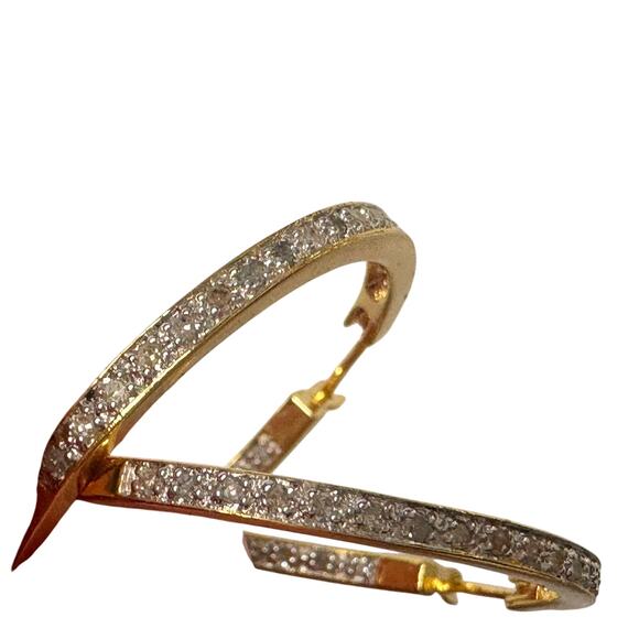 Beautiful 1/2 Carat Inside Out Diamond Hoop Earrings - 14kt Goldplate - Sterling - Picture 11 of 13
